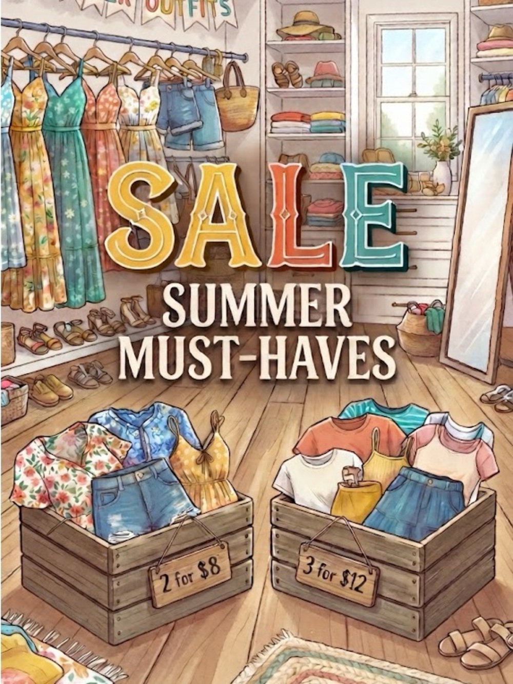 Summer Must-Haves Sale Graphic Print - Colorful Retail Illustration
